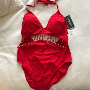 Red one piece bathing suit